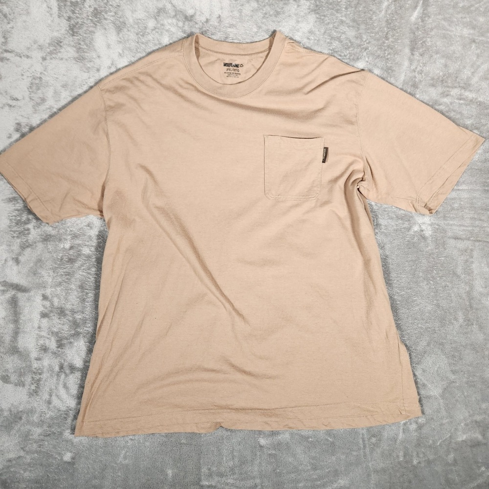Wolverine Pocket T-Shirt Mens 2XL Tan Excellent Short Sleeve Cotton Blend